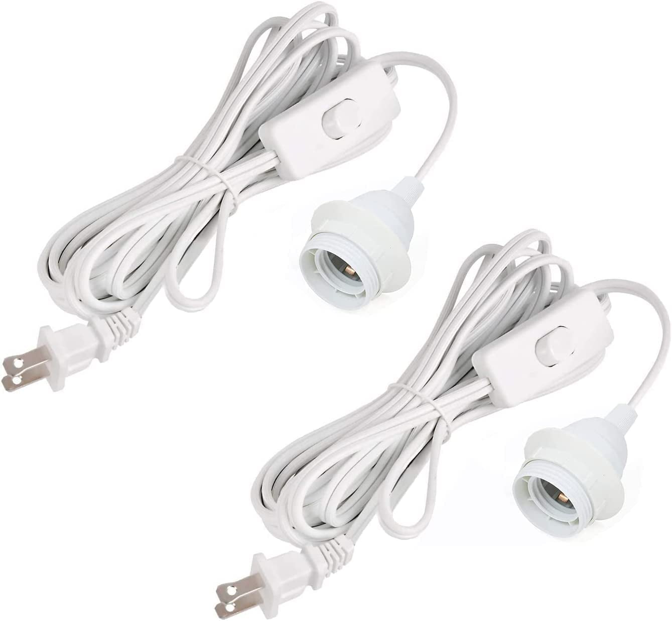 2 Pack Plug in Pendant Light Cord Kit, DIY Extension Hanging Lighting with E26 Socket & Switch - 15 FT